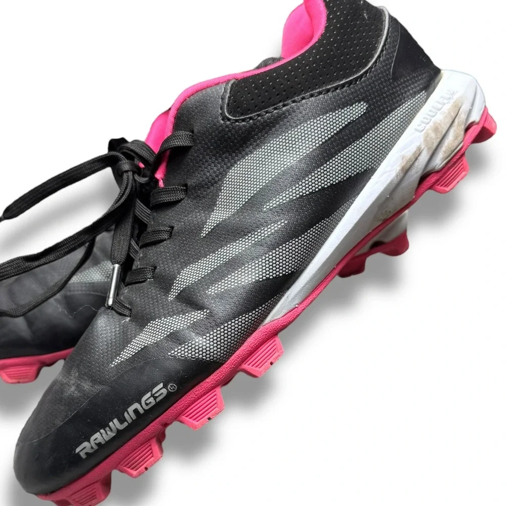 Rawlings Fastpitch Softball baseball Cleats Molded Black Pink kids Girls Size 5D